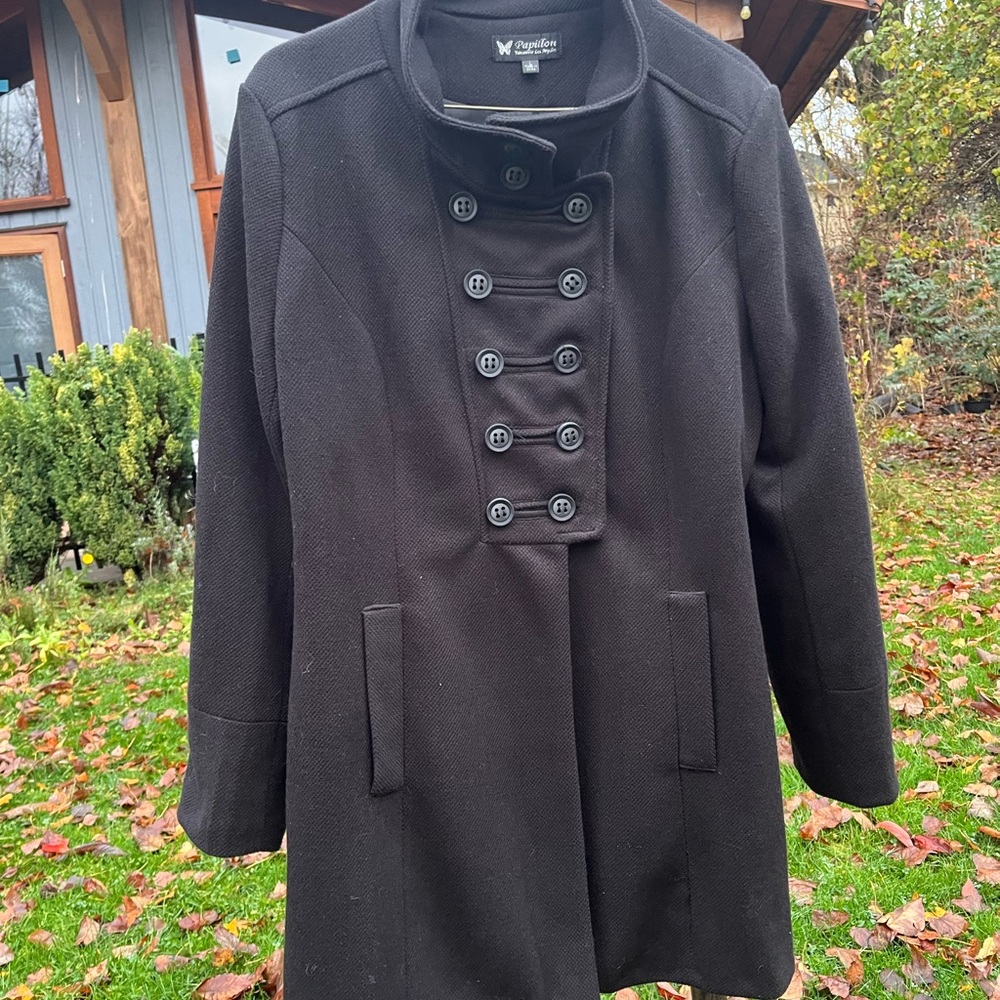 Elegant Black Military Style Women's Coat